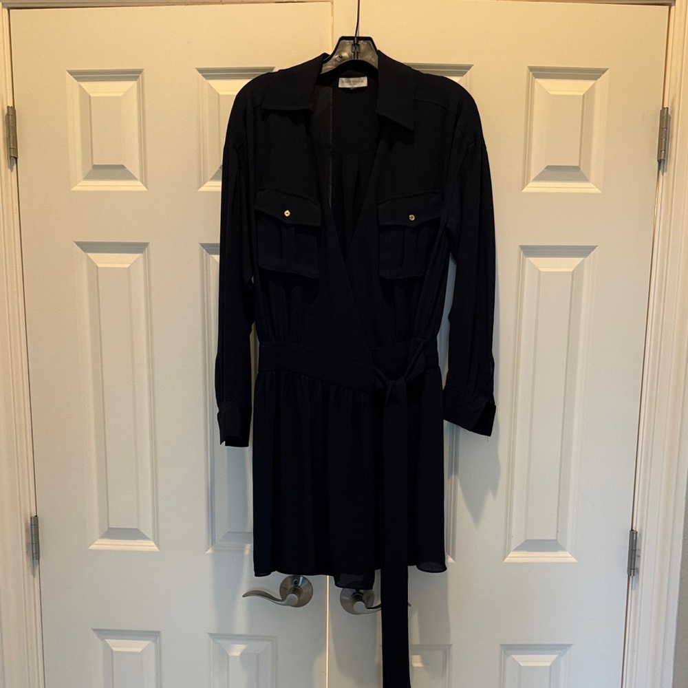 Ramy Brook Black Long-Sleeve Wrap Dress with Tie